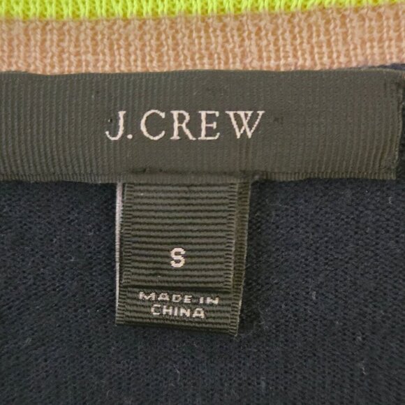 J.Crew Merino Wool Navy Neon Trim V Neck 3/4 Sleeve Cardigan Sweater Size S - Picture 5 of 6